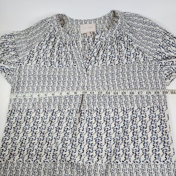 Anthropologie SKIES ARE BLUE Cream Navy balloon sleeve blouse size S Top V Neck - Picture 9 of 11